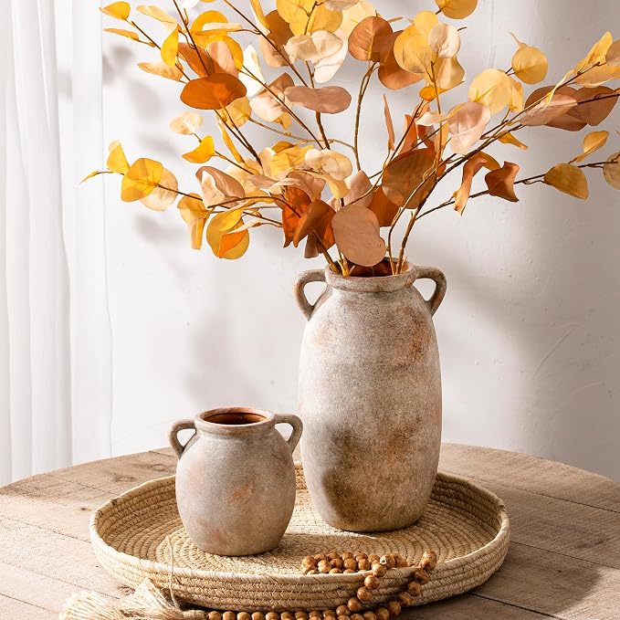 Dobbyby Ceramic Flower Small Vase 6 inch Farmhouse Rustic Vase Decorative Pottery Terracotta Vases for Home Decor Table Mantle Fireplace Living Room Bathroom Wedding Centerpiece
