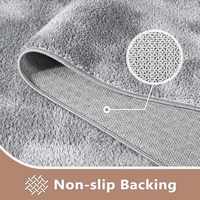 FinRèc 2x8 Washable Runner Rugs for Kitchen Hallway Bedroom, Low Pile Thin Ultra Soft Shag Rug, Non-Slip Carpet Indoor for Home Decor (Tie-dye Grey)
