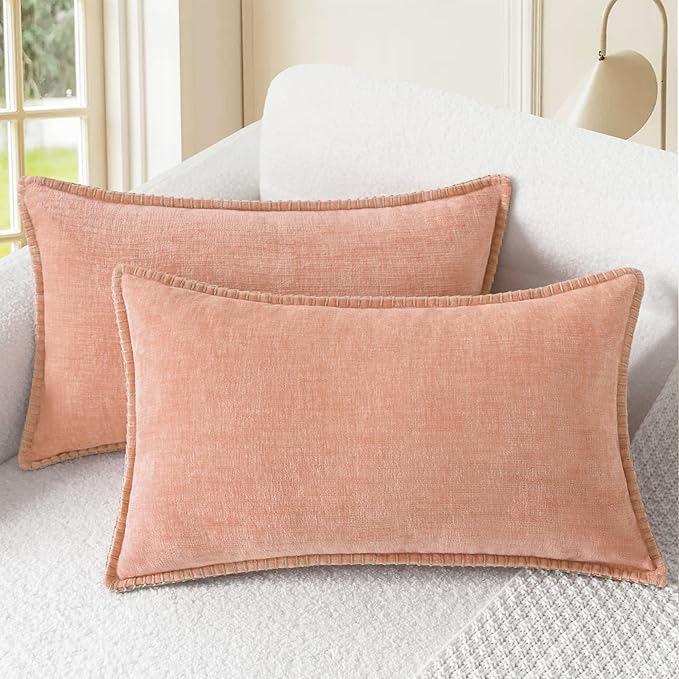 CaliTime Decorative Couch Throw Pillow Covers 20 X 12 Inches Dusty Pink | Pack of 2, Cozy Chenille Cushion Cases, Cotton Thread Stitching Edges, for Sofa Bed Living Room Farmhouse