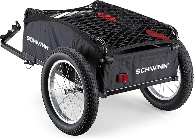 Schwinn Daytripper or Porter Bike Cargo Trailer, Holds up to 100 lb, Universal Coupler, Folding Frame, Quick-Release Wheels, 16-Inch Tires, Interior D-Rings, Schwinn Bike Trailer for Carrying Cargo
