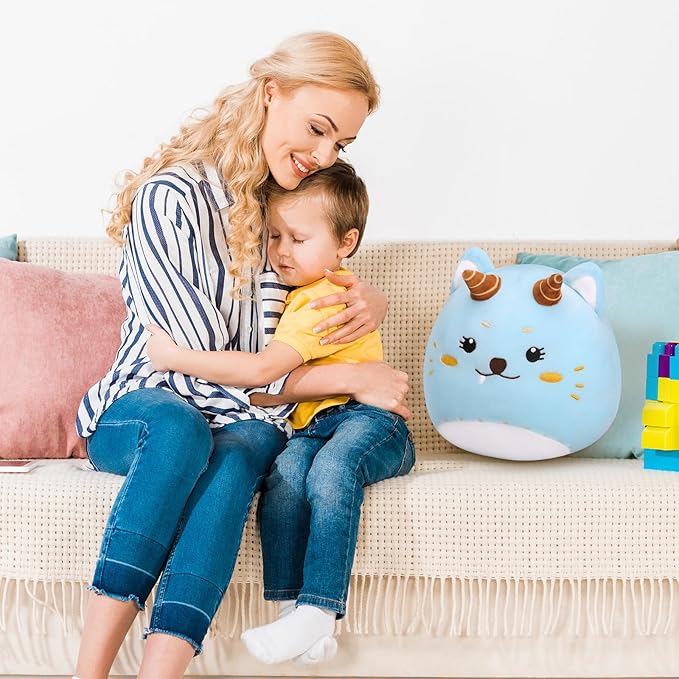 Kids Plush Pillow Soft Toys Cute Cat Plush Doll Gift for 3 to 12 Years Old Boys and Girls Children Stuffed Animal Toys for Room Living Room Decoration Cat Plushies Kid 10in Blue