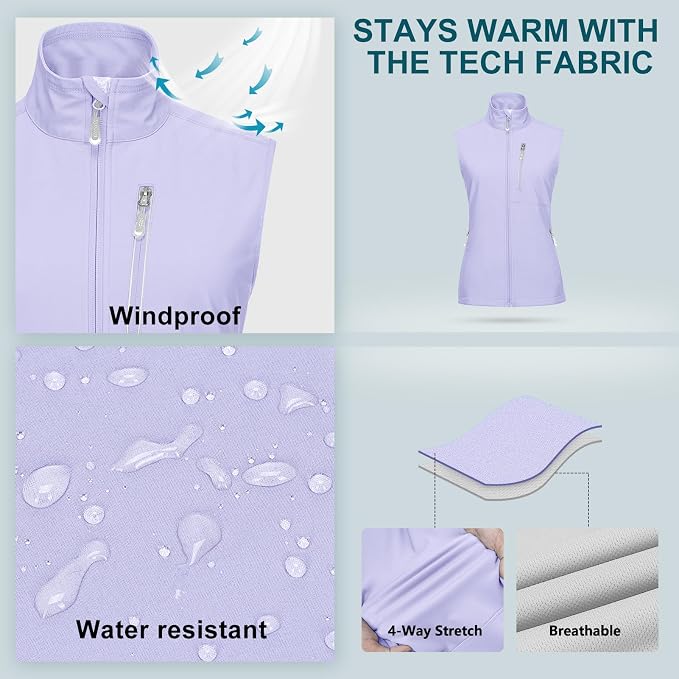 33,000ft Women's Lightweight Running Vest Outerwear with Pockets, Windproof Sleeveless Jacket for Golf Hiking Travel