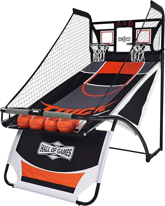Hall Games Premium Arcade Basketball Shootout - Heavy-Duty Foldable Indoor Arcade Game with Shatterproof Pro-Style Backboard – 2 Player Foldable Basketball Arcade Game