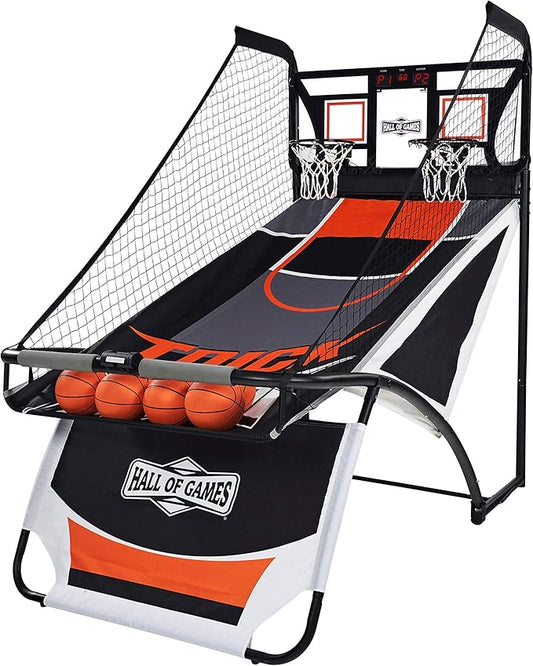 Hall Games Premium Arcade Basketball Shootout - Heavy-Duty Foldable Indoor Arcade Game with Shatterproof Pro-Style Backboard – 2 Player Foldable Basketball Arcade Game