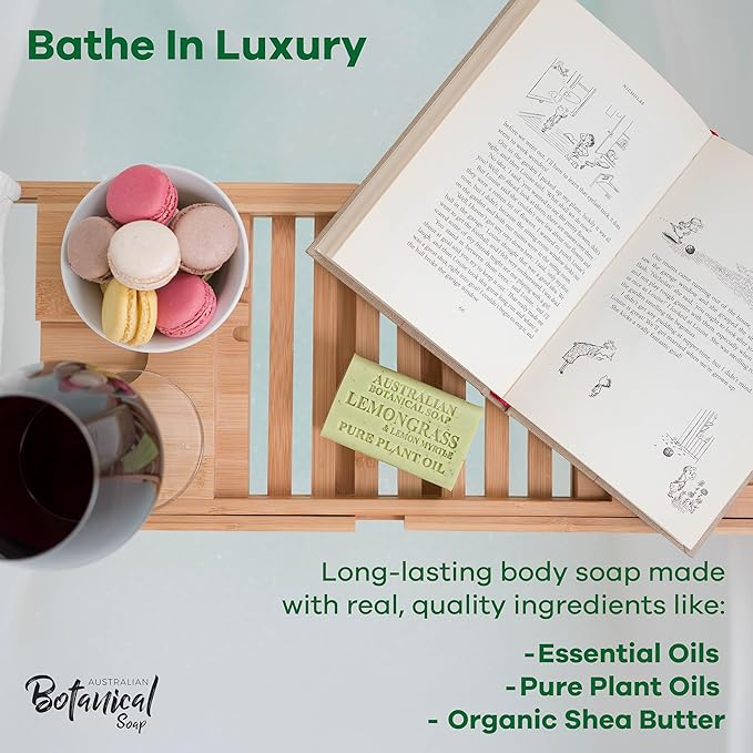 Australian Botanical Soap Lemongrass & Lemon Myrtle – Triple Milled 6.6 oz Bar Soap with Shea Butter, Face Hand & Body Soap Bars, Pack of 4