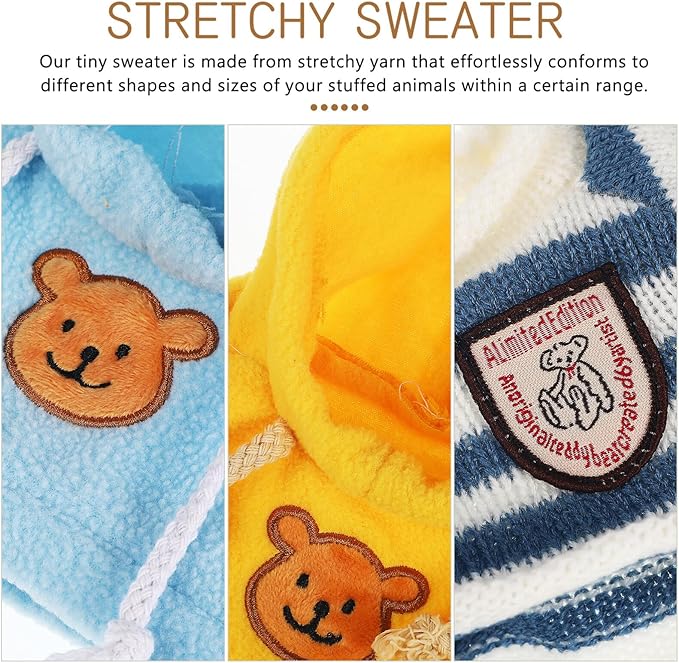 Toyvian Stuffed Bear Clothes Toy Clothes for Dolls - Plush Toy Bear Sweater Outfits - Plush Bear Dolls Hoodie 3PCS - 2 Bear Hoodies and 1 Bear Sweater for Crafts