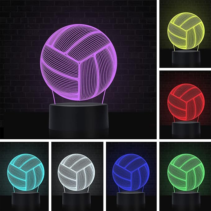 Volleyball Night Light Night Light for Kids, 3D Illusion Night Lamp, USB LED Table Lamp Smart Touch Dimmer Lights 7 Color Changing Decor Lamp, Room Decor, Gifts for Children Boys Girls.