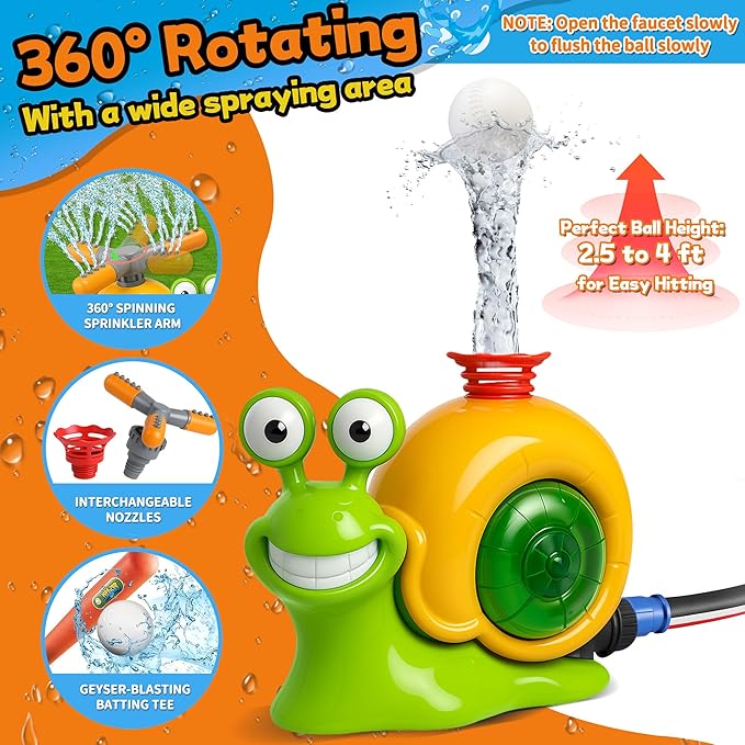 Snail T-Ball Water Sprinkler – Summer Backyard & Lawn Toys, Great for Kids Ages 3-8, Birthday Party & Pool Play