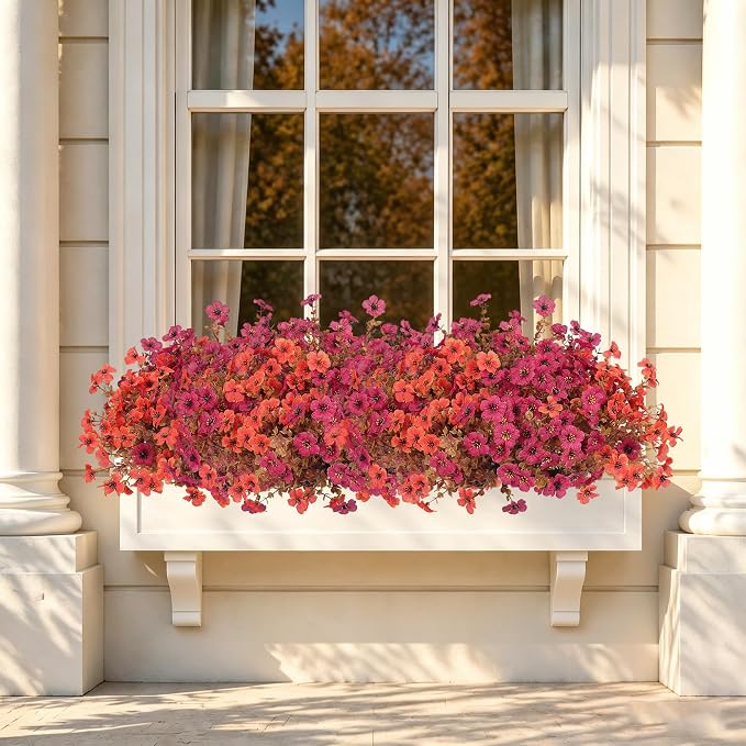 Artificial Fake Mums Flowers Plants for Outdoors Autumn Decorations,12 Bundles Faux Mums Silk Daisy Fall Flowers Plant UV Resistant Look Real for Outside Planters Porch Front Yard Home Orange Burgundy