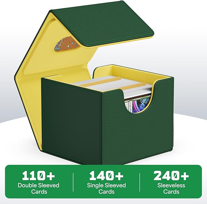 ZLCA MTG Commander Deck Box, Card Deck Box for Trading Card, Holds 110+ Double Sleeved Cards Fits for TCG CCG Magic Cards with 2 Dividers (Green & Yellow)