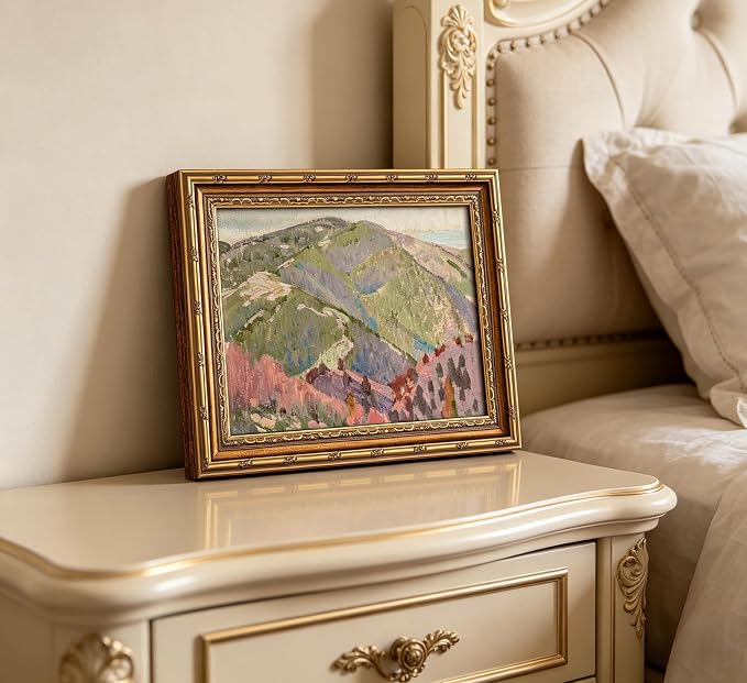 Vintage Gold Framed Canvas Wall Art Abstract Mountain Landscape Painting Picture Wall Decor Retro Nature Pastel Hills Poster Print Artwork for Living room Bedroom Home Decoration