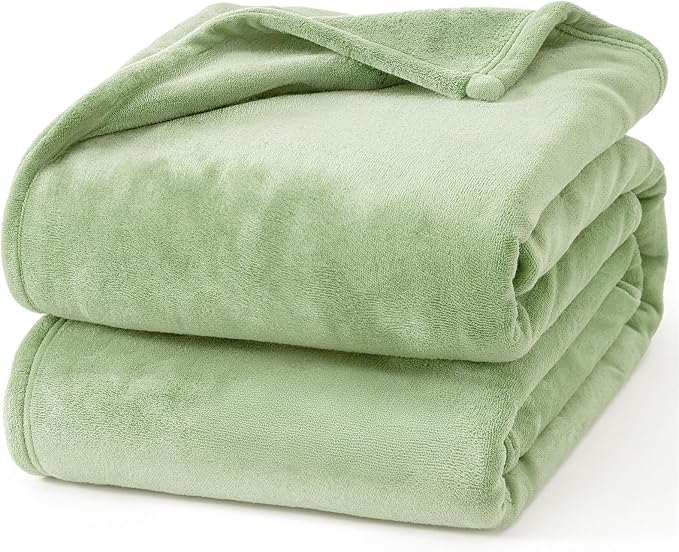 Hansleep Throw Sage Green Fleece Blanket, Soft Flannel Bed Blanket | Fuzzy Cozy Blanket 50x60 Inches, Multi-use for Bed, Sofa, Couch, Travel, Camping, All Season Warm Lightweight Cover