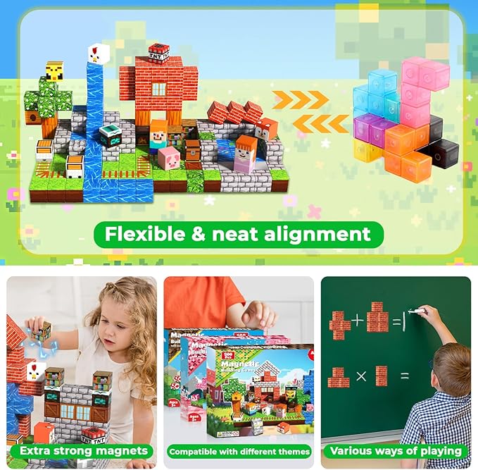 200 PCS Magnetic Blocks - Magnetic Building Blocks, Stacking Magnets for Kids, Sensory Toy for STEM Montessori Sensory Toys for Kids 3+ Boys and Girls Christmas Birthday Gifts