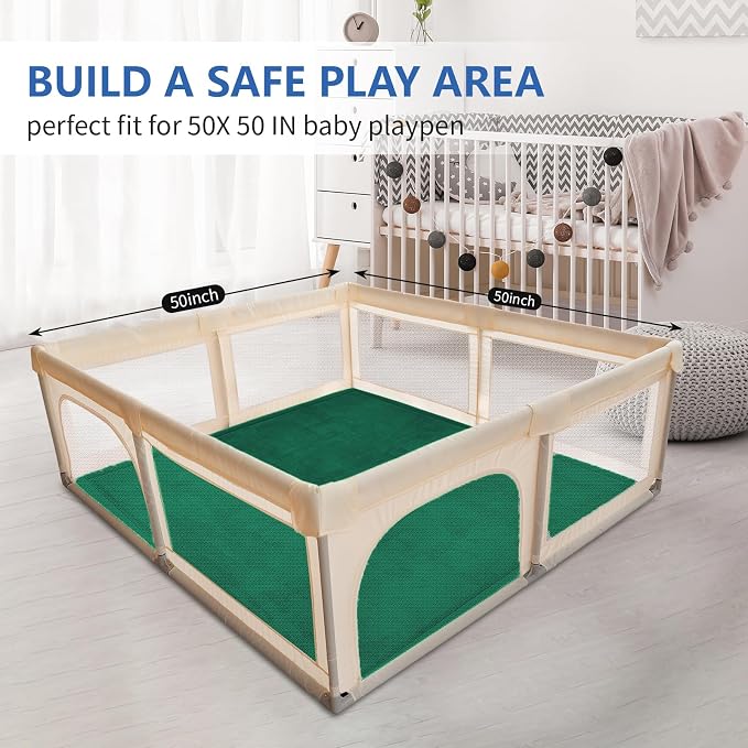 Ultra Soft Baby Play Mat for Floor,1.3" Thick Elasti-Foam 50x50 Playpen Mat for Toddlers Infant kids,Non-Slip Backing Safe for Crawling&Tummy Time,Tatami Style (Dark Green)