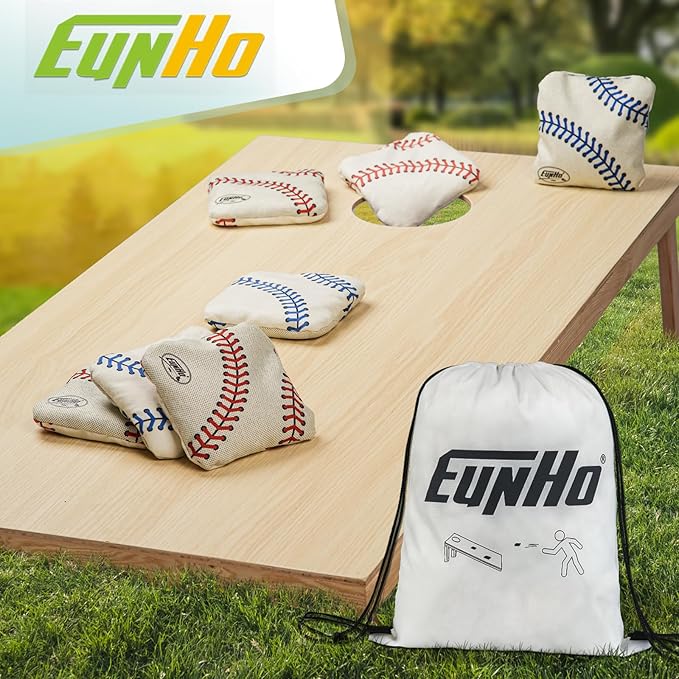 EunHo Regulation Cornhole Bags Set of 8 - Dual Sided Slick and Stick Cornhole Bean Bags for Tossing Game Professional All Weather Pro Corn Hole Bags with Tote Bag