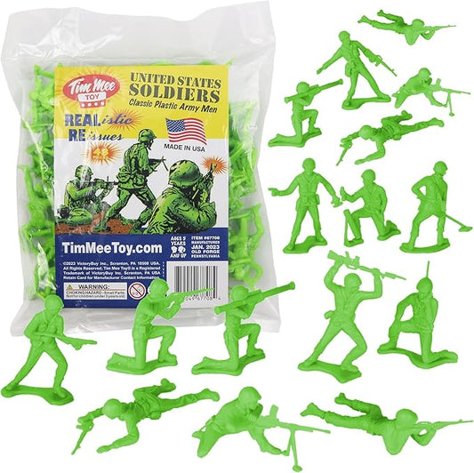 TimMee Plastic Army Men - Lime Green 48pc Toy Soldier Figures - Made in USA