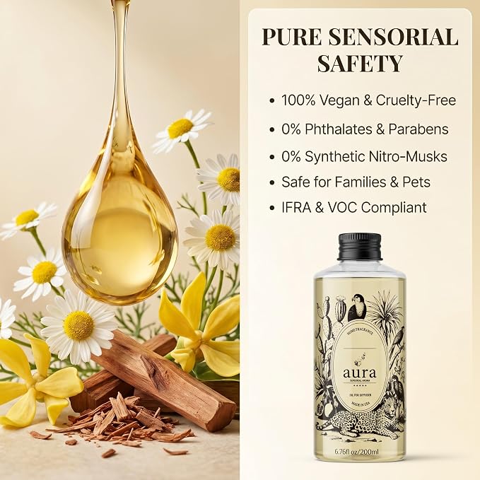 Aura Bella | Sandalwood & Ylang Ylang Fragrance Oil for Diffusers | Inspired by L. Labo Santal | Woody Luxury Scent | Aromatherapy | Home, Office & Spa | 6.7 fl oz (200ml) | Made in USA