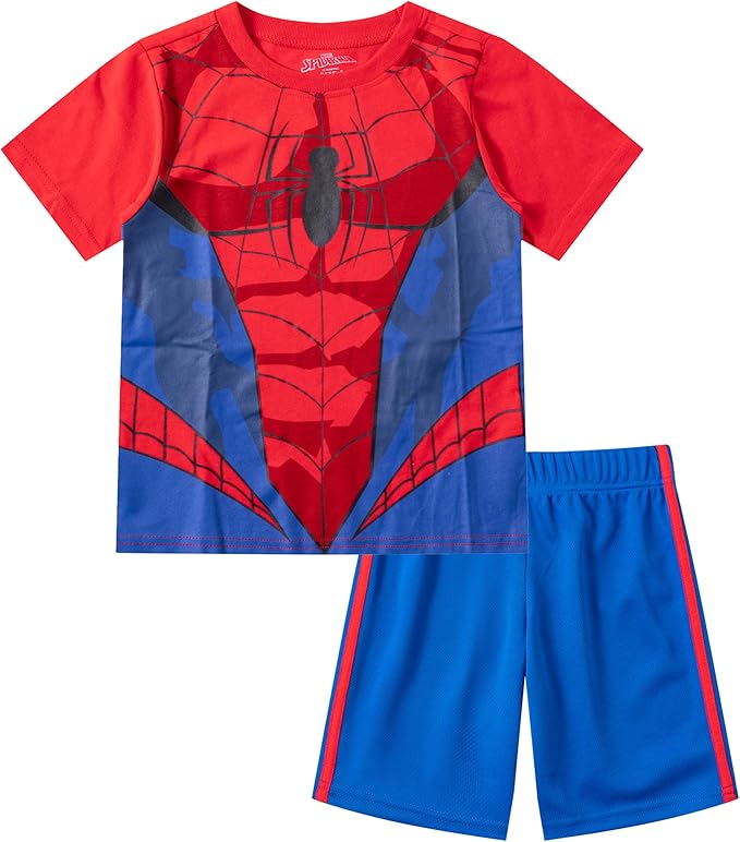 Marvel Avengers Spider-Man Boys’ T-Shirt and Short Set for Toddler and Little Kids – Blue/Red