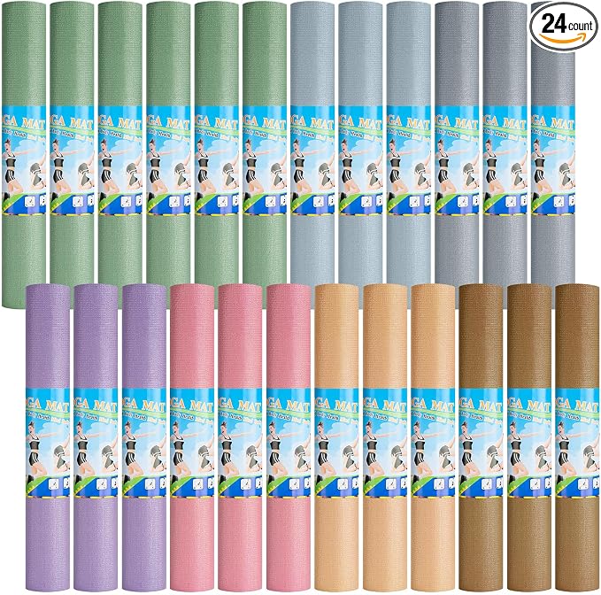 3 mm Thin Yoga Mats Bulk, Lightweight PVC Exercise Mats Non Slip Workout Fitness Pads for Yoga Pilates Stretching Classes Gym Home Studio, Easy to Clean
