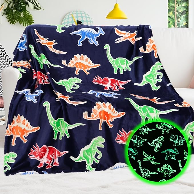 BORORO Dinosaur Blanket for Boys Girls-Soft Dino Glow in The Dark Blankets-Kids Dinosaur Toys Gifts for Boy Girl 60x80 Inch