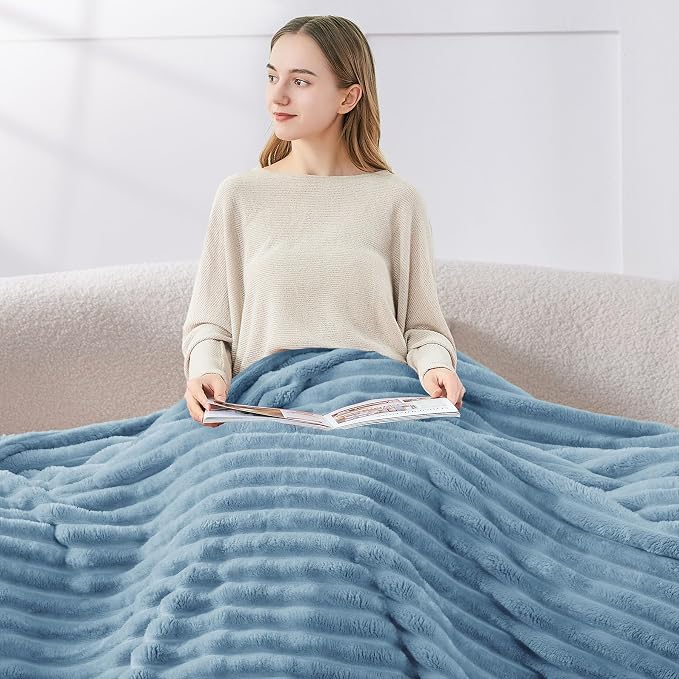 BEDELITE Ribbed King Size Blanket for Bed, Blue, 108"x90" | Ultra-Soft Plush Fleece, Warm Yet Lightweight, Ribbed Texture, Home Decor, Machine Washable, Giftable, All-Season Use