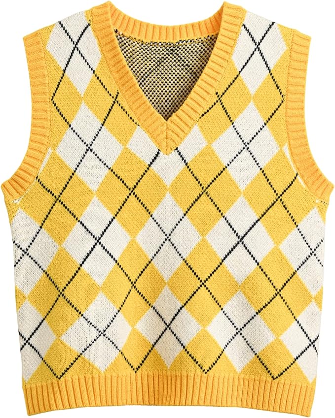 Women's Sweater Vest,Y2K Sleeveless Pattern Preppy Style Knitted Crop Tank Top for Girl