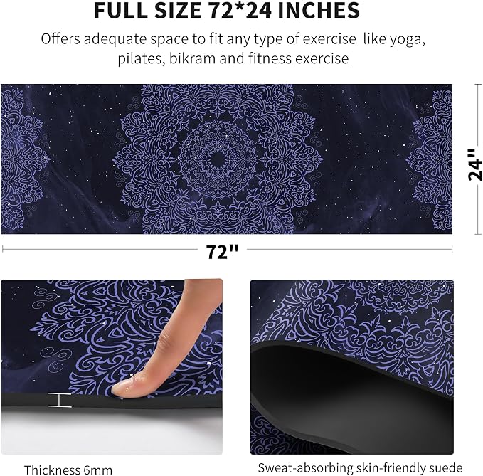 nuveti Yoga Mat Print Extra Thick TPE Non Slip Fitness Exercise Mat with Carrying Bag,72"x24" Extra Thick 6MM Exercise & Workout Mat for Yoga, Pilates Fitness and Floor Exercises