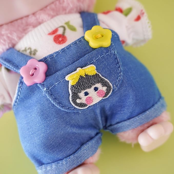 CALEMBOU Plush Doll Clothes, Cute Plush Dolll Clothes Suit for 6 Inches Kimmon Mimon, Kawaii Doll Clothes Accessories Set for Birthday Gifts (Cherry T-Shirt Set)