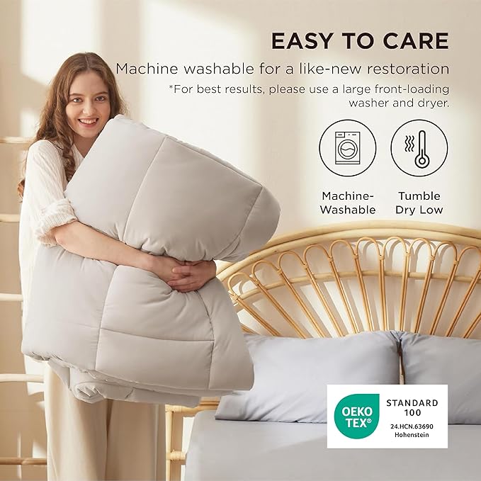 Bedsure Comforter Duvet Insert - Quilted Comforters Full Size, All Season Duvet, GentleSoft Down Alternative Bedding Blanket, with 8 Tabs, Gifts for Women/Men, Linen, Full 86 x 82 Inches
