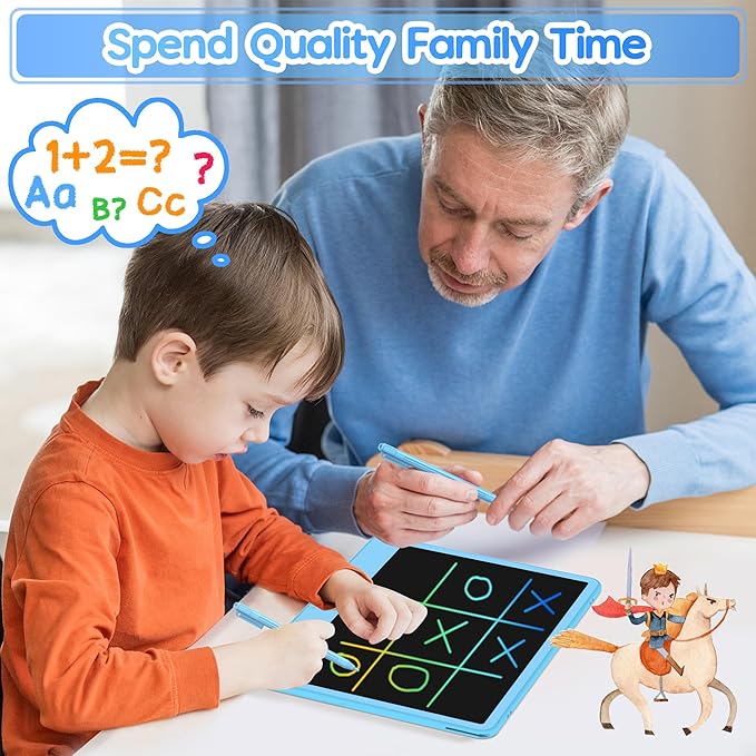 Hockvill LCD Writing Tablet for Kids 12 Inch, Toys for Boys Girls Drawing Pad for 3 4 5 6 7 Year Old Kids Toys, Toddler Erasable Doodle Board Travel Essentials, Valentines Day Gifts for Kids- Blue
