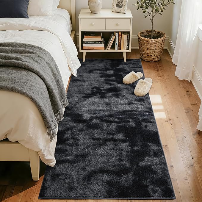 FinRèc 2x8 Washable Runner Rugs for Kitchen Hallway Bedroom, Low Pile Thin Ultra Soft Shag Rug, Non-Slip Carpet Indoor for Home Decor (Tie-dye Dark Grey)