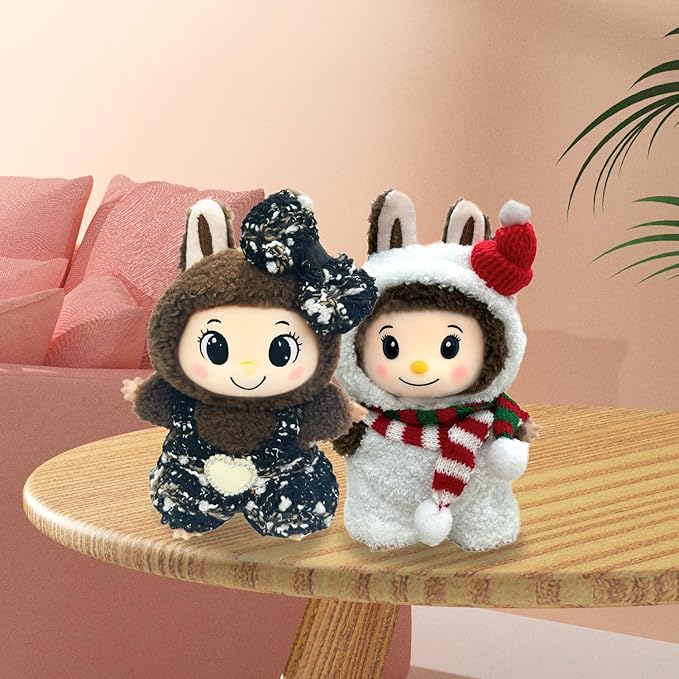 Clothes for Labubu Doll,6.7 Inch Doll Clothing Set - 3 Pieces of Handmade Clothes and Accessories for 17cm Plush Toys -Pink and White Bunny Sweater + Blue Shoulder Bag + White Headband