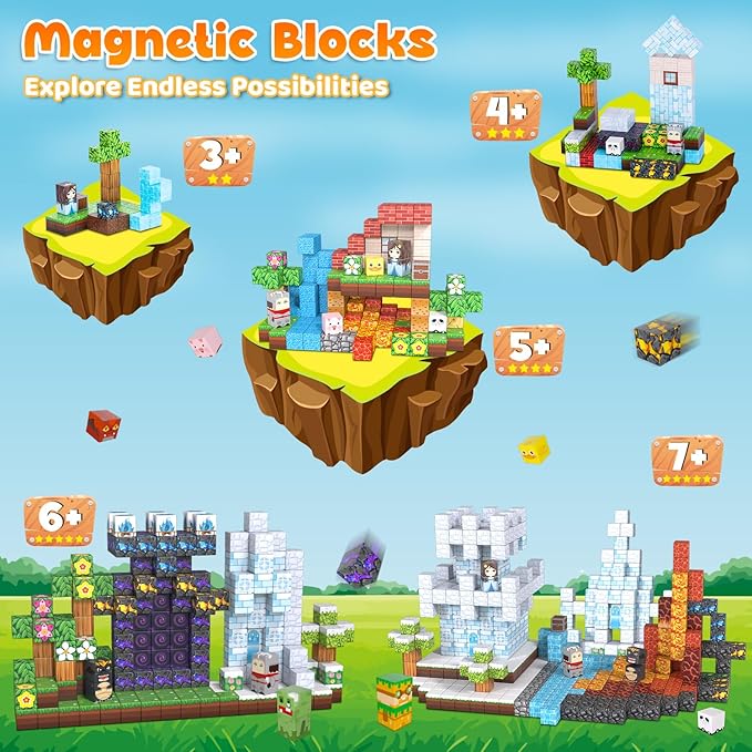 200PCS Magnetic Blocks, Magnetic Building Block Cube Toys for Kids, STEM Toys Gifts for Boy and Girls Age 3+ Years Old