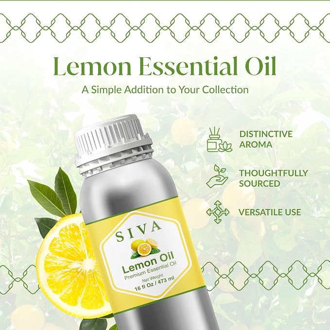 Siva Lemon Essential Oil 16 Fl Oz – for Diffuser, Skin & Hair Care – Ideal for Massage & DIY Blends
