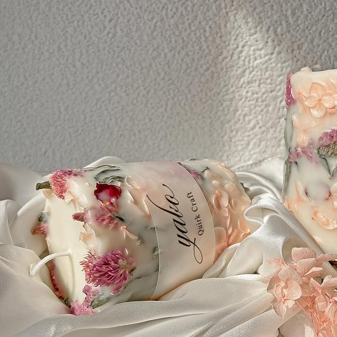 Aromatherapy Soy Wax Candle with Dried Flowers, Handmade Floral Candles, Pink Hydrangea Soy Blend Wax, Wedding Scented Candle Favor