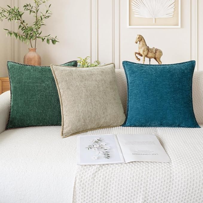 CaliTime Decorative Couch Throw Pillow Covers 26 X 26 Inches Ocean Blue | Pack of 2, Cozy Chenille Cushion Cases, Cotton Thread Stitching Edges, for Sofa Bed Living Room Farmhouse