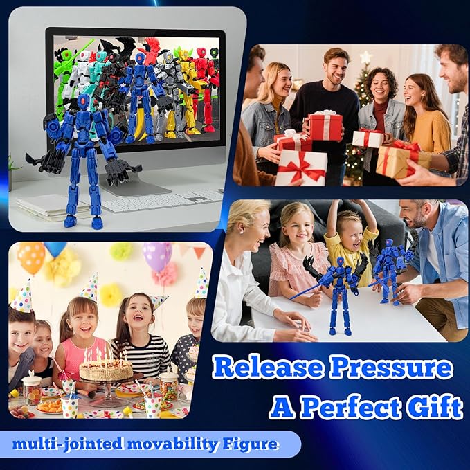 5.5Inch T13 Action Figure Assembly Completed, T13 3D Printed Action Figure Multi-Jointed Movable Robot Set,Collectors Desktop Decorations for Game Lovers Toys (Blue)