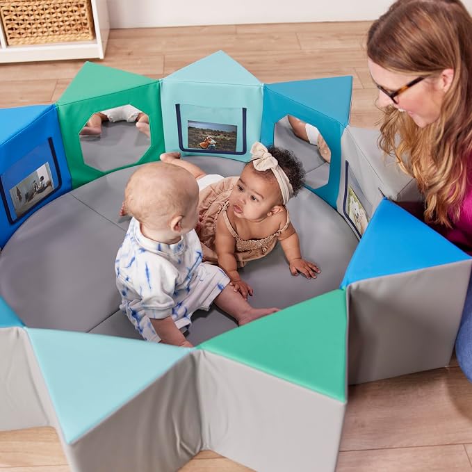 ECR4Kids SoftZone Wall of Mirrors Activity Center and Play Mat, Sensory Toy, Contemporary, 3-Piece