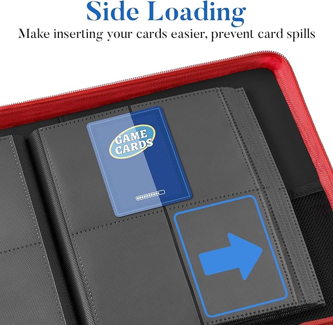 Fabmaker Premium 4 Pocket Zip Card Binder, Trading Card Binder for 320 Cards, Portable PU Card Collection Binder, Collector Card Album Folder for Game & Sports Cards (Red)
