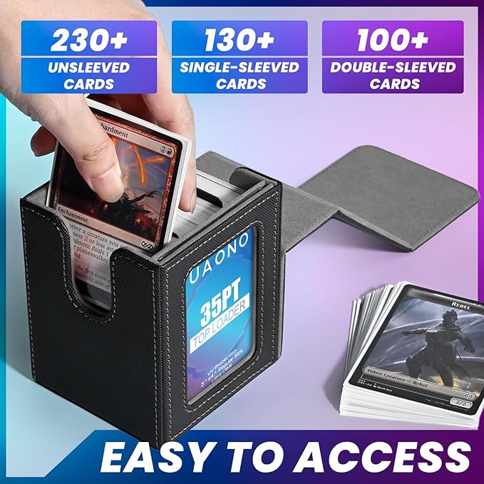UAONO 4 Pack Commander Deck Box for MTG, Magnetic Card Boxes, Fits 100+ Double-Sleeved Cards, with 8 Dividers, 4 Top Loaders, Fits TCG/PTCG/YGO/Sports Cards