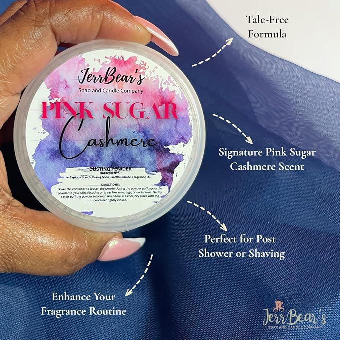 Pink Sugar Cashmere Dusting Powder for Women, 4oz Jar | Talc Free Body Formula, Soft Scented Skin Care, Gentle Powder for Daily Freshness, Includes Puff Application