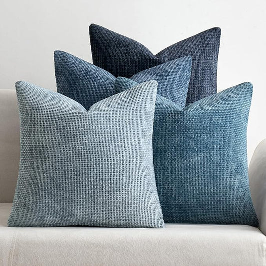 MIULEE Soft Decorative Chenille Euro Pillow Covers Blue Series 26x26 | Pack of 4, Modern Coastal Decor, Blue Gradient, Couch Throw Pillows, Farmhouse Boho Cushion Covers for Sofa Bed Living Room