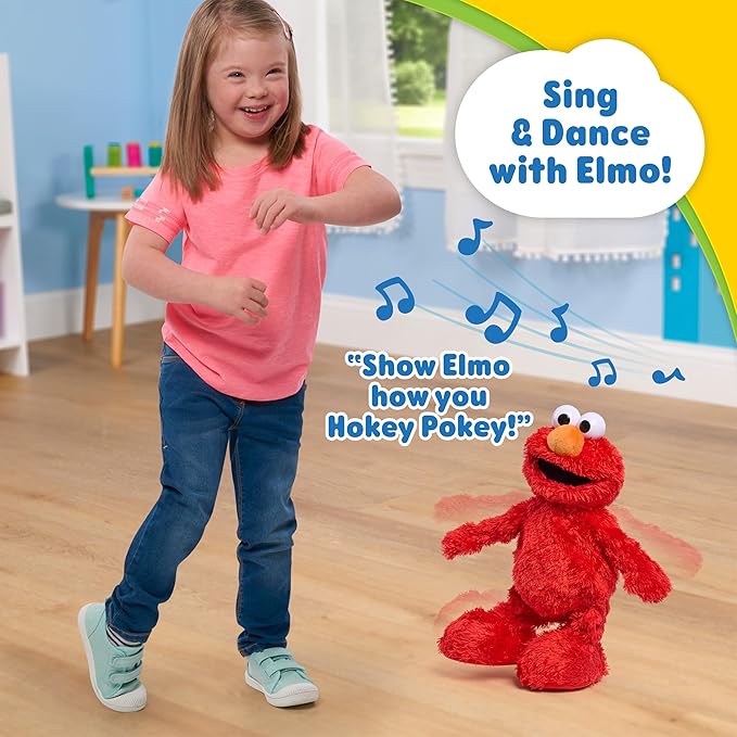 Just Play Sesame Street Hokey Pokey Elmo 14” Interactive Plush Toy, Sings, Dances & Plays Music, Bilingual Stuffed Animal for Pretend Play, Soft & Huggable, Ages 18 Months and Up