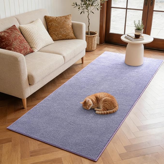 FinRèc 2x6 Washable Runner Rugs for Kitchen Hallway Bedroom, Low Pile Thin Ultra Soft Shag Rug, Non-Slip Carpet Indoor for Home Decor (Purple/White)