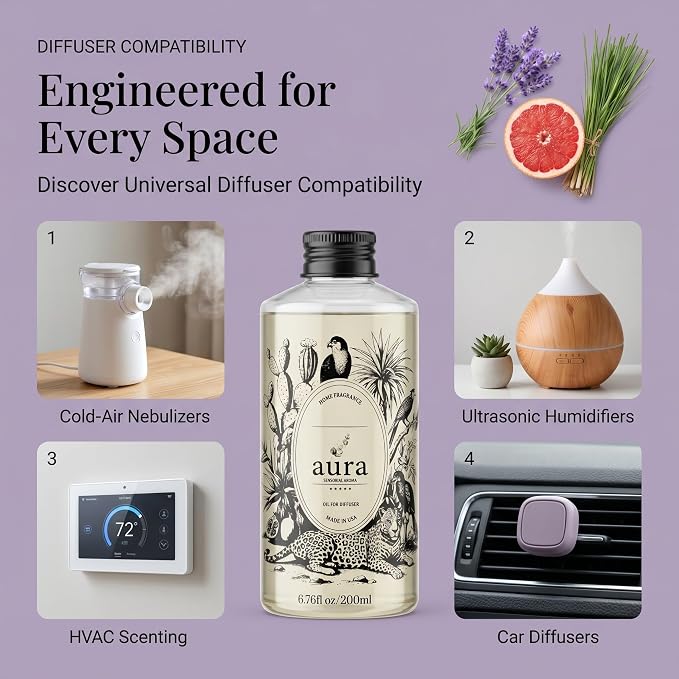 A U R A - Provence Fragrance Oil for Waterless Scent Diffuser - Inspired by L.Labo-Lavande 31 | (6.7 fl oz, 200 ml) Pure Essential Oil Blends for Aromatherapy Diffuser & Hotel Collection Oil Diffuser