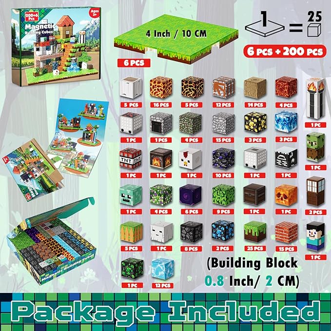 200PCS Magnetic Building Blocks with 6 Baseplate, Magnetic Blocks Cubes for Kids Ages 4-8, Stacking Magnet Blocks STEM Building Toys for Boys Girls Ages 3 4 5 6 7 8-12 Birthday Gifts