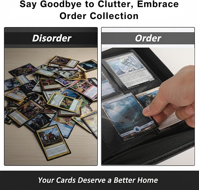 336 Card Binder, 4-Pocket Zipper Binder for Trading Cards, Side Loading Water-Resistant Album for MTG, TCG & Sports Cards (Black)