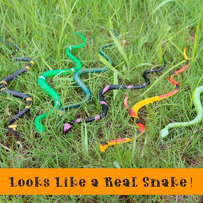 12 Pcs Realistic Rubber Snakes Colorful, Mini Plastic Snakes, Prank Snake Toys for Party, Tricking People, Kids Playing, Garden Props Decorations, 11in