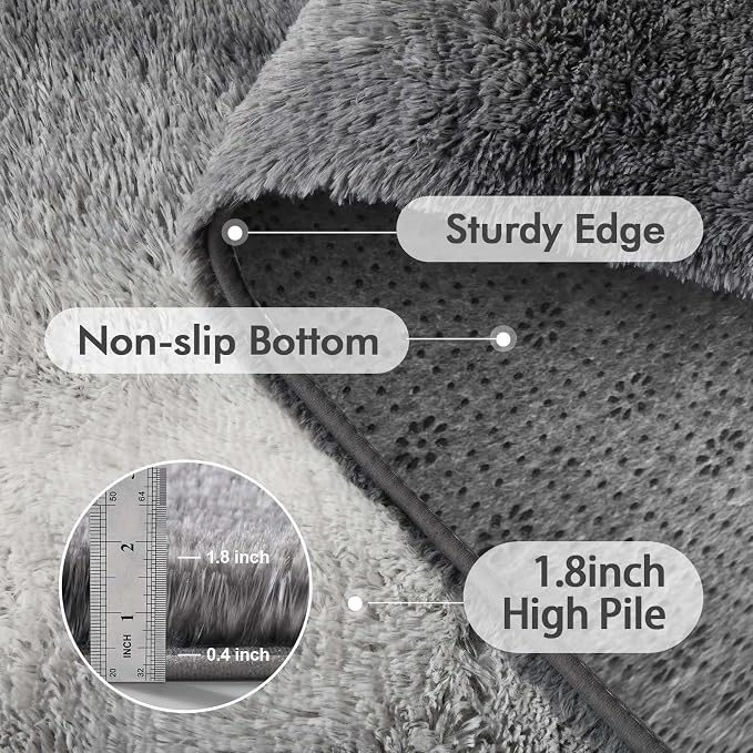 Area Rugs for Living Room, 6x9 Feet Soft Fluffy Plush Rug High Pile Non-Slip Floor Carpet for Bedroom Dorm Decor Aesthetic Grey White Gradient