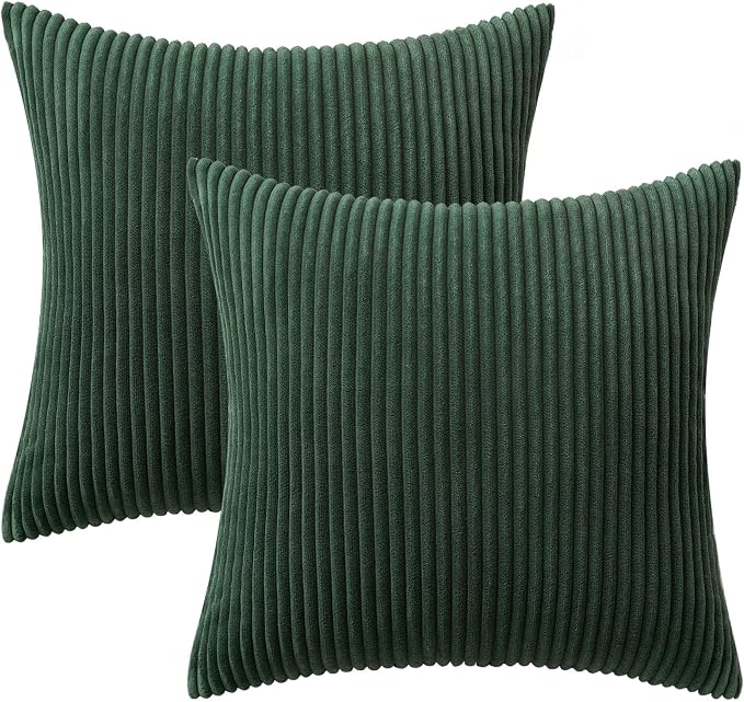 MIULEE Decorative Corduroy Throw Pillow Covers Set of 2 16x16 Army Green | Soft Striped Textured Cushion Cases, Boho Natural Greenery Pillowcases for Home Decor, for Couch Chair Sofa Bed Living Room